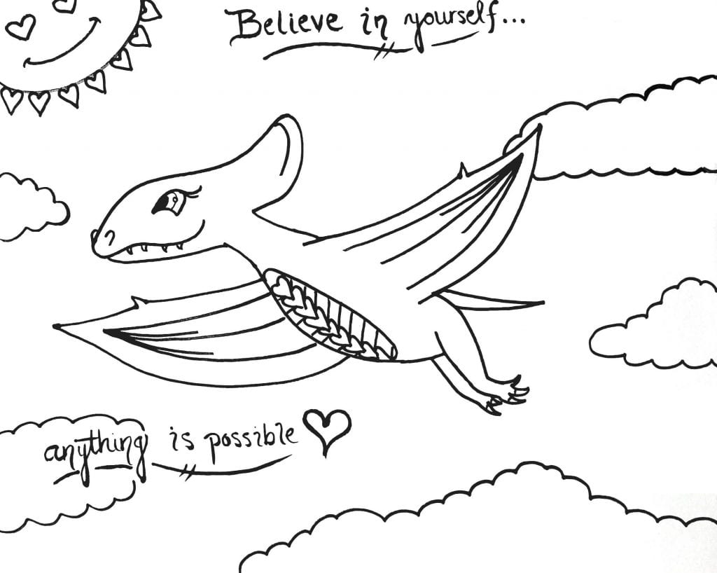 Dinosaur Coloring Page - Believe In Yourself