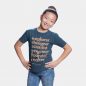 Little girl wearing blue Smart Girls Squad shirt for kids