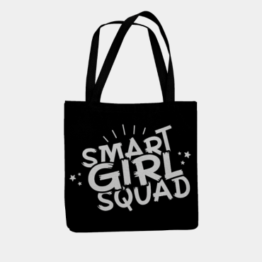 Flat lay of smart girl squad tote bag